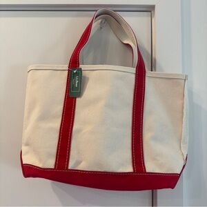 NWT L.L. Bean Red and Cream Canvas Tote Bag